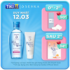 Combo Nước tẩy trang dưỡng trắng Senka All Clear Water Micellar Formula White 230ml + Sữa rửa mặt tạo bọt chiết xuất đất sét trắng Senka Perfect White Clay 50g