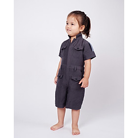 Jumpsuit Trẻ em Unisex_ Yvette LIBBY N'guyen Paris_WRIGHT FLYER_ Màu Xám (Volcanic Glass), Vải lanh cao cấp viền cotton lụa Ý