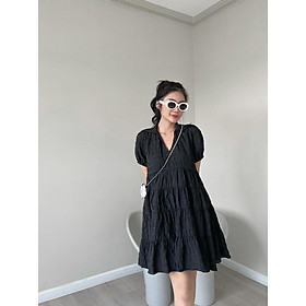 Đầm babydoll chất xốp xòe cổ sơ mi 2 lớp dày dặn