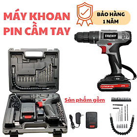 Bộ khoan điện cầm tay chất lượng cao Treny 21V chính hãng – kèm bộ dụng cụ 23 món và bộ sạc - lực xoắn 35N.m -  chuyên khoan tường, khoan gỗ, khoan sắt và khoan bê tông.