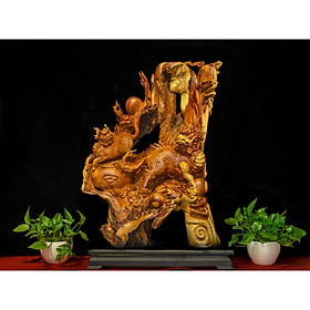 Tượng gỗ mỹ nghệ- Lưỡng lân tranh cầu- gỗ hương ta Gia Lai