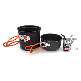 Outdoor Hiking Aluminum Pots Pans with Foldable Handle Camping Cookware Set Picnic Cooking Set Non-stick Cookware Bowls