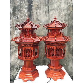 Mua Cặp đèn thờ hình tháp bằng gỗ hương đẹp long lanh kt cao 60cm