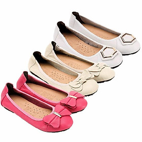 Giày nữ búp bê Huy Hoàng da bò màu hồng, trắng, kem HT7912-13 -14