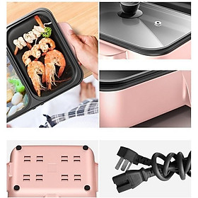 Mua Bếp lẩu nướng 2 in 1   bếp lẩu nướng 2 ngăn đa năng mini ( Sẵn hàng )