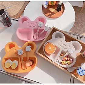 Mua Bộ Khay Ăn Dặm Cho Bé 2 Ngăn Hình Gấu (kèm Muỗng  Nĩa) - hàng cao cấp