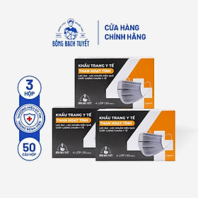 Combo 3 Hộp Khẩu trang Bông Bạch Tuyết than hoạt tính 50 cái hộp