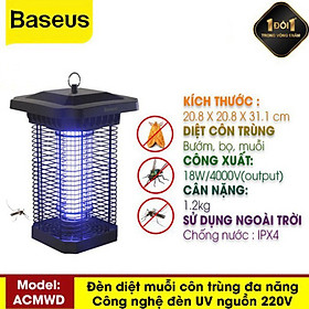 Mua Đèn Bắt Muỗi  Côn Trùng Bằng Công Nghệ Tia UV Nhập Khẩu Chính Hãng Baseus Pavilion Courtyard Mosquito Killer 18W - 4000V Kháng Nước