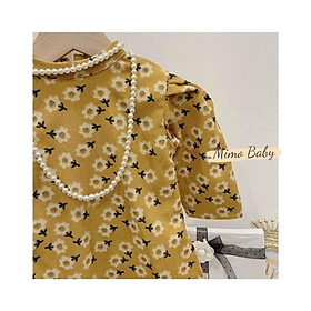 Áo dài nhung tăm hoa vàng cao cấp hàng thiết kế cho bé Mimo Baby AD07