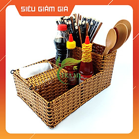 Mua Khay đũa khăn chữ nhật nhựa mây đan đựng đũa muỗng khăn giấy ăn bàn quán ăn  khay đũa bàn ăn gia đình