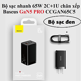 Củ sạc kèm cáp sạc nhanh 65W 2C+1U Chân xếp Baseus GaN5 PRO CCGAN65C5 _ Hàng chính hãng