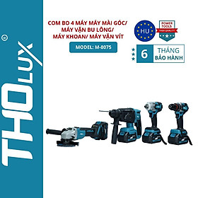 Combo 4 máy khoan, máy mài góc, máy vặn bu lông, máy vặn vít Không Chổi Than Tholux M-8075