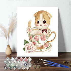 Mua Tranh sơn dầu số hoá 40 x 50 cm có khung - Cuttie tea cat