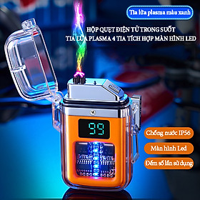 Mua Bật lửa điện tử trong suốt tạo tia lửa plasma 4 tia  pin 220mA chống nước tích hợp màn hình led quản lý dung lượng pin