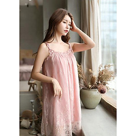 Váy ngủ sexy hai dây size dưới 60 kg đồ ngủ voan thun ren cúp ngực quyến rũ AN9 (Tặng 3 mặt nạ)