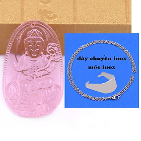 Mặt Phật Phổ hiền 5 cm (size XL) pha lê hồng kèm móc và dây chuyền inox, Mặt Phật bản mện