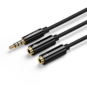 Dây chuyển đổi 3.5mm đực sang hai đầu 3.5mm cái (1 đầu hỗ trợ Mic, 1 đầu hỗ trợ tai nghe) UGREEN AV141 - Hàng chính hãng