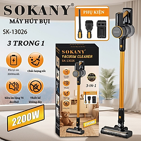 Máy hút bụi cầm tay sạc pin SOKANY SK-13026, công suất 3300W, lực hút cực mạnh 21kpa hút sạch mọi góc - HÀNG CHÍNH HÃNG