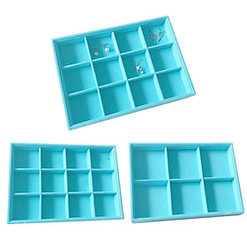 2pcs Velvet Jewelry Display Tray Rings Holder Shop Home Countertop Blue