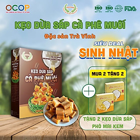Kẹo dừa sáp VICOSAP vị cà phê muối kẹo mềm dẻo ít đường đặc sản Trà Vinh hộp 100g