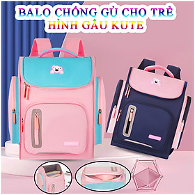 Balo Chống Gù Cho Bé Họa Tiết Gấu Dễ Thương Chống Thấm Nước Cao Cấp
