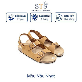 Dép sandal quai ngang Birken đế trấu mát xa chân unisex nam nữ da bò thật hàng xuất khẩu cao cấp BH 6 tháng D02