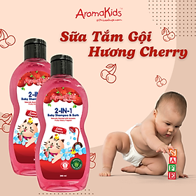 Sữa tắm gội cho bé; sữa tắm bé;sữa tắm gội 2in1;sữa tắm gội 2in1 AromaKids-Hương Cherry, 300ml/chai 