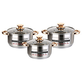 Mua Bộ 3 Nồi Inox 304 Đáy 5 Lớp HQ-223 (16-20-24cm) Dùng Mọi Bếp - Hàng Chính Hãng