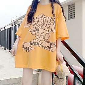 Áo phông, Áo thun unisex from rộng cổ tròn tay lỡ freesize 38-70kg - Cam dolan