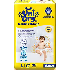 Tã dán Unidry L40 (Mẫu mới của Unidry L38) Cho Bé Từ 9-14Kg  Date luôn mới