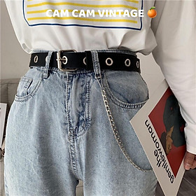 Dây thắt lưng da viền bạc tặng kèm xích chain nam nữ Ulzzang BELT bạc Style HÀN QUỐC LOẠI 1 cá tính