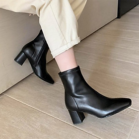 Giày boot nữ cổ ngắn thời trang gót vuông cao cấp - Giày gót vuông nữ cao 5cm - LN227