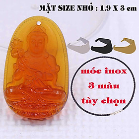 Mặt Phật Đại thế chí pha lê cam 1.9cm x 3cm (size nhỏ) kèm vòng cổ dây da đen + móc inox vàng, Phật bản mệnh, mặt dây chuyền