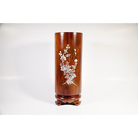 Mua Ống nhang gỗ lim nguyên khối chạm sen nở và cẩn xà cừ hoa hồng thờ cúng - Cao 30cm hàng VIP