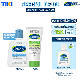 Combo Làm sạch và Dưỡng ẩm cho da nhạy cảm Sữa rửa mặt Cetaphil Gentle Skin Cleanser 250ml + Kem dưỡng ẩm Cetaphil Moisturizing Cream 50g