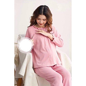 Bộ đồ bầu dài tay chất cotton_ Bộ đồ mặc nhà cổ bèo sang chảnh BD919