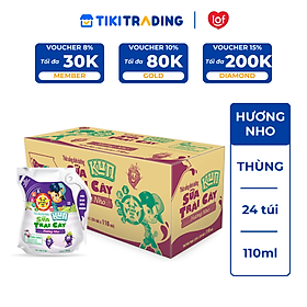 Thùng 24 Túi Sữa Trái Cây Hương Nho KUN 110ml/túi