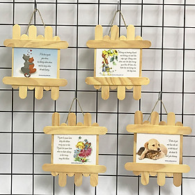 Quà tặng động viên tranh treo handmade (mỗi tranh có thông điệp khác nhau) - Bộ 4 tranh so le chủ đề hoạt hình và thú cưng