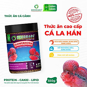 Thức ăn Cá La Hán GREENABC – Hàm lượng protein 40 kích bung đầu to, châu sáng, vảy rực rỡ – Hộp 350g