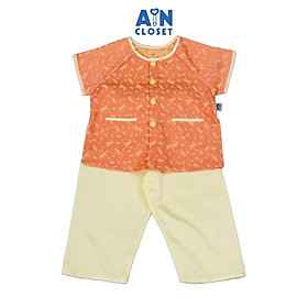 Bộ quần áo Bà Ba Dài tay ngắn bé gái họa tiết Chuồn Chuồn Cam gấm lụa - AICDBGYTG2O1 - AIN Closet