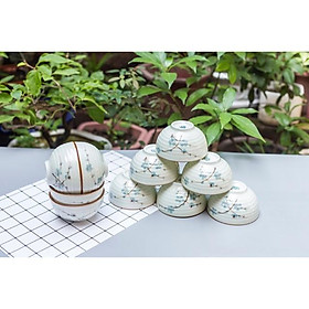 Mua Bộ 10 bát cơm vẽ hoa đào xanh men kem