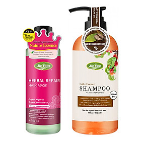 Combo Dầu Gội Tinh Chất Cà Phê Jie Fen (600ml) + Mặt Nạ Ủ Tóc Thảo Dược Jie Fen (250ml)