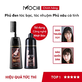 Dầu gội phủ bạc Mochi Nhật Bản (Lược chải & vòi nhấn). Dầu gội nhuộm tóc thảo dược ngay tại nhà - Mẫu lược chải 500ml - ĐEN