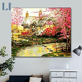 Mua Tranh sơn dầu số hoá có khung -Tranh tô màu theo số phong cảnh ngoại ô
