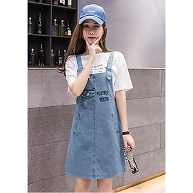 Đầm Yếm Jean Nữ Thêu Chữ Thời Trang