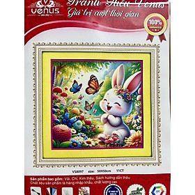 Mua Tranh thêu kín Thỏ đùa bướm vs8097  kích thước 50x50 cm