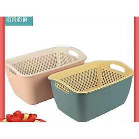 Mua rổ nhựa chữ Nhật 2 lớp xuất Nhật rổ đựng dau củ qua cao cấp