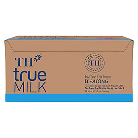 Thùng Sữa Tươi Tiệt Trùng Ít Đường TH True Milk 220ml x 48 Bịch