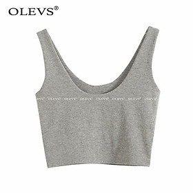 Áo hai dây liền thân cổ chữ U OLEVS-AH108, chất vải thun đẹp may hai lớp, dáng lửng croptop