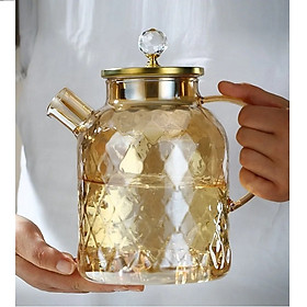 Bình đựng nước thủy tinh chịu nhiệt màu hổ phách có Lưới lọc lò xo dung tích 1800 ml cao cấp
